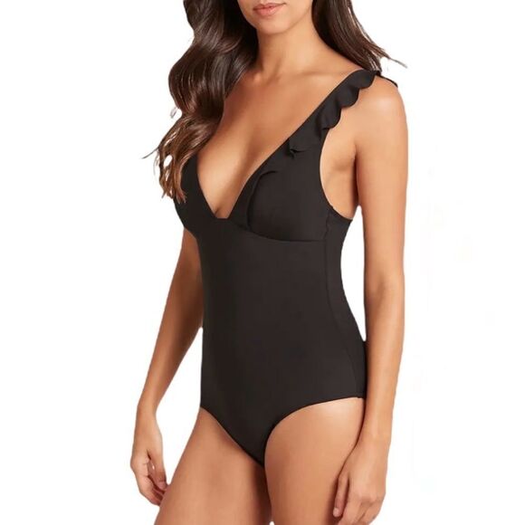 SEA LEVEL Black Frill One-Piece Swimsuit! - Picture 1 of 7
